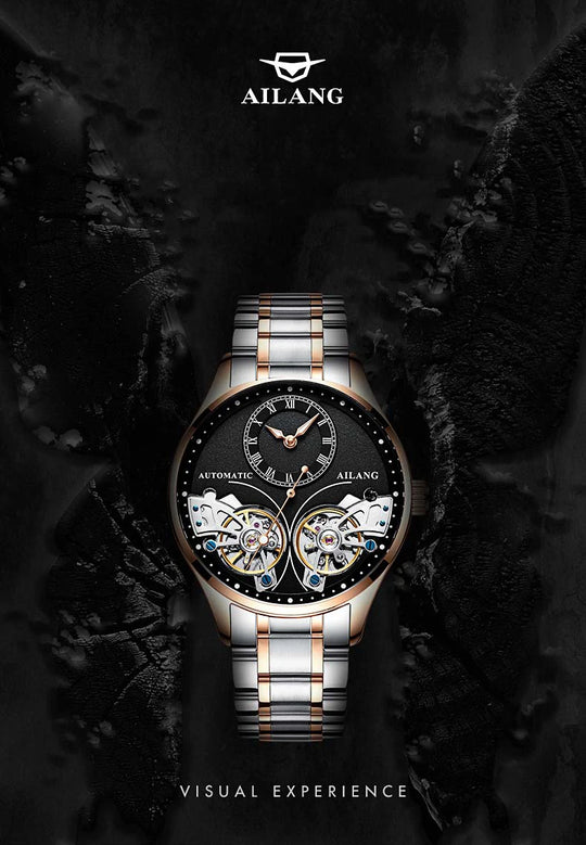 AILANG Brand New Fashion Double Tourbillon Watch for Men Luxury Stainless Steel Waterproof Automatic Mechanical Watches Mens