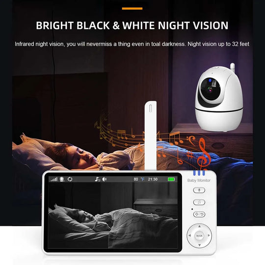 5 Inch Video Baby Monitor Indoor Mini Kids Surveillance cameras Security Protection Two-way Audio Baby Camera Temperture Display