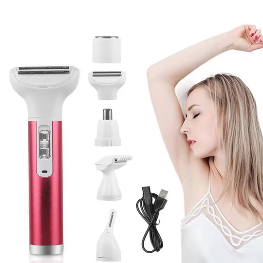 Women's Electric Epilator - 5-in-1 Lady Shaver, Nose Trimmer, Eyebrow Shaper, Leg, Armpit & Bikini Hair Removal