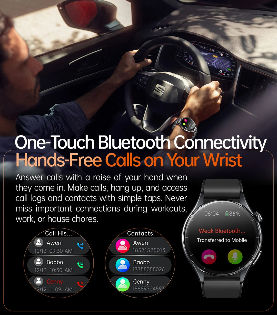 Smart Watch with ECG Health Monitoring - Uric Acid Blood Pressure Blood Oxygen for iOS & Android