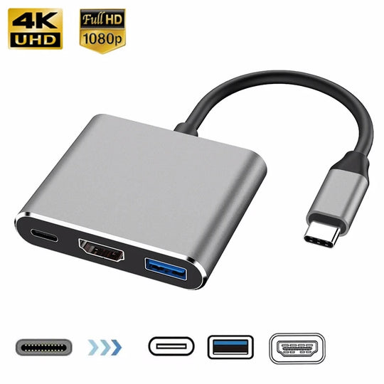 3-in-1 USB-C Hub - HDMI 4K Adapter with USB 3.0 & Charging for MacBook