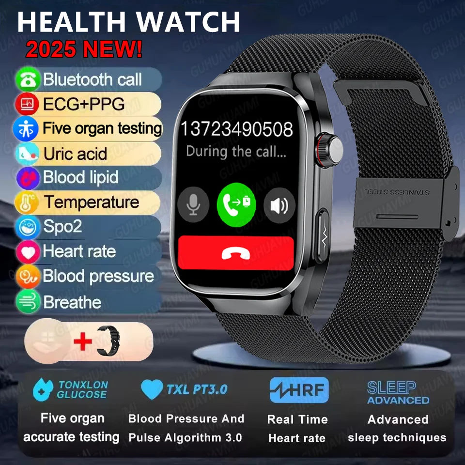 ECG+PPG Health Smartwatch - Heart Rate, Blood Pressure & BT Call Monitor