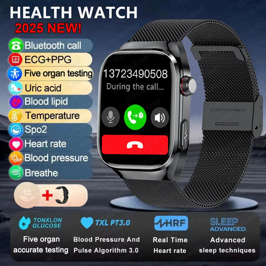 ECG+PPG Health Smartwatch - Heart Rate, Blood Pressure & BT Call Monitor