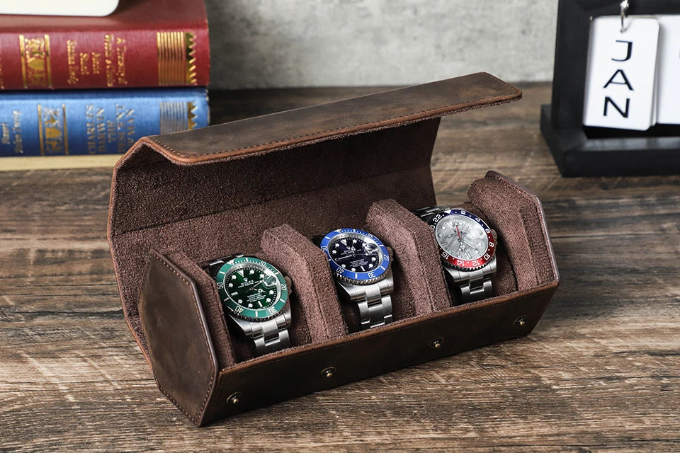 Leather Watch Roll Box - 1/2/3/4/6/8 Slots Travel Case & Display Holder - for Men & Women