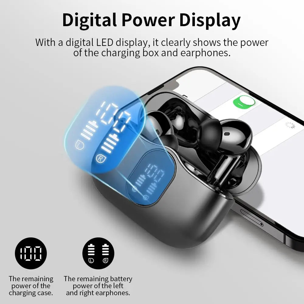 Wireless Earbuds Bluetooth 5.3 - 4 ENC Mics, 36H Playtime & LED Display