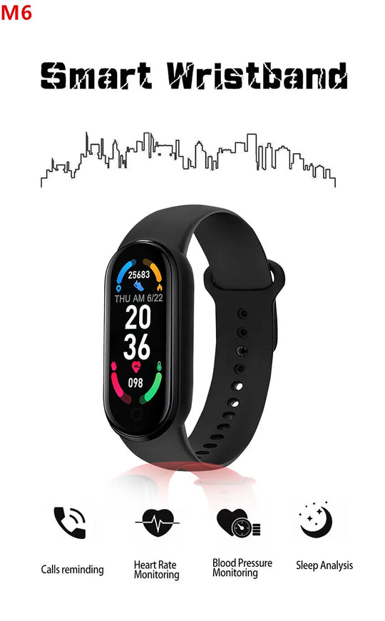 M6 Smartwatch - Heart Rate & Blood Pressure Monitor Fitness Tracker Watch