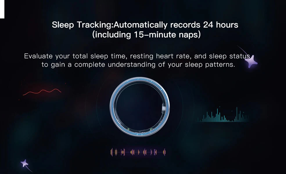 Smart Ring Fitness Tracker - Heart Rate Sleep Monitor with Charging Case