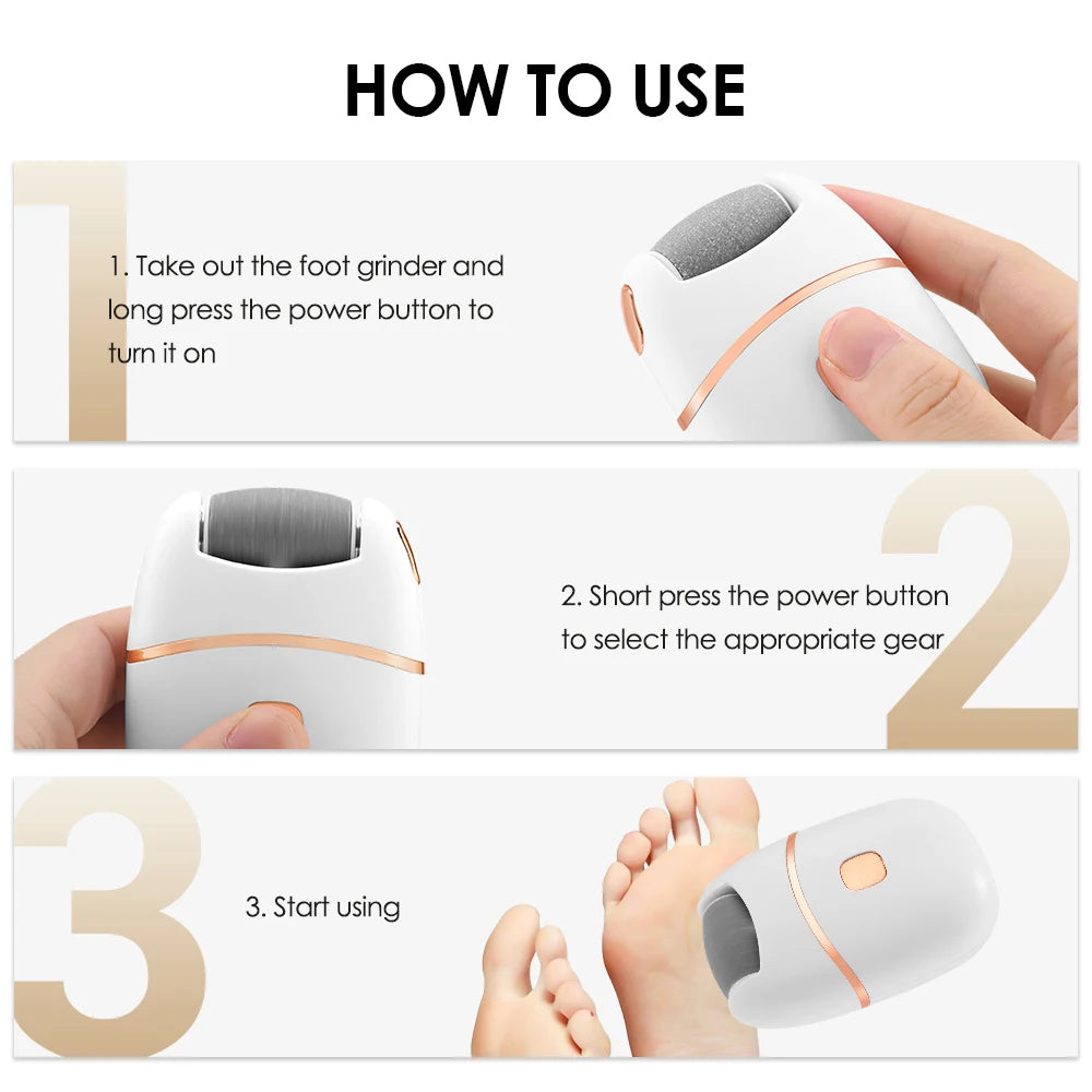 Electric Foot Callus Remover - Rechargeable Pedicure Tool, 2-Speed, LED Light, Diamond Grinding Head