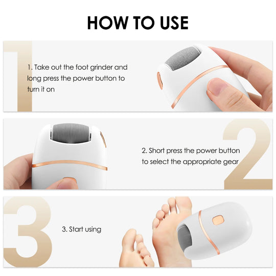 Electric Foot Callus Remover - Rechargeable Pedicure Tool, 2-Speed, LED Light, Diamond Grinding Head