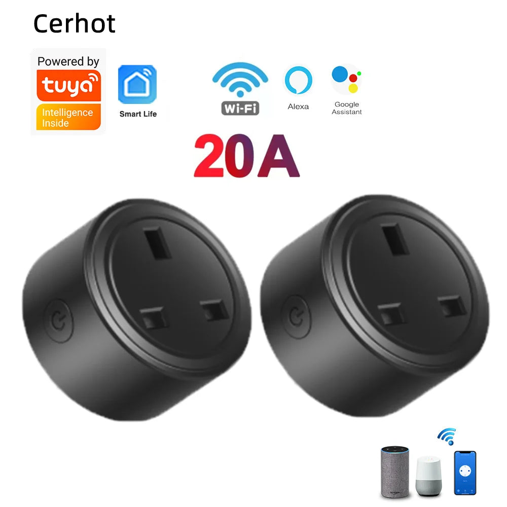 Smart Socket UK Plug - WiFi, Alexa Voice Control, Energy Monitor & Timer - Tuya 20A
