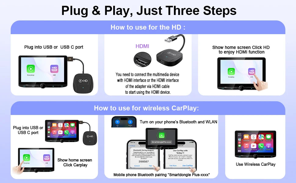 Wireless CarPlay Adapter - USB Dongle for Wired to Wireless CarPlay