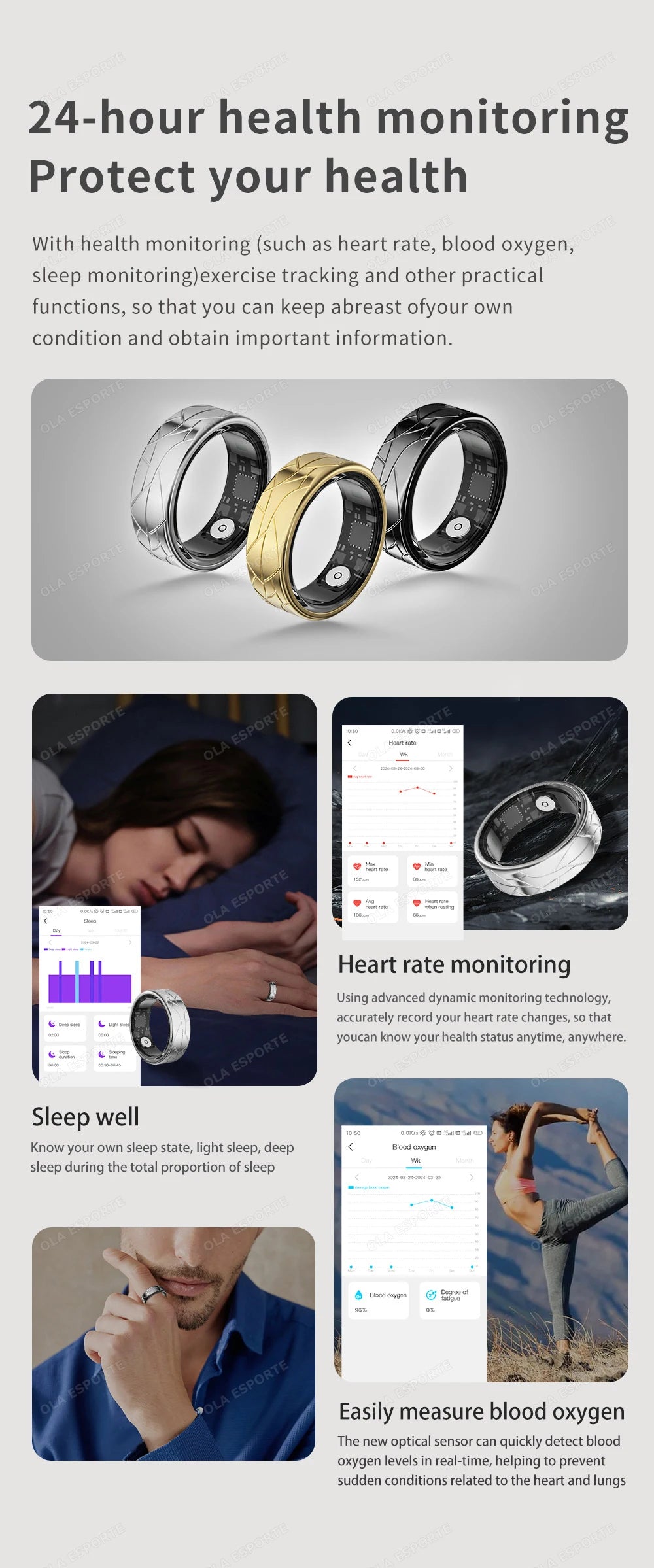 Smart Ring - Heart Rate Blood Oxygen Monitor IP68 Waterproof