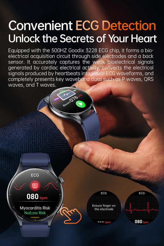 Smart Watch with ECG Health Monitoring - Uric Acid Blood Pressure Blood Oxygen for iOS & Android
