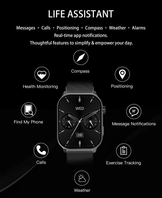 GPS Smart Watch - Heart Rate Blood Oxygen Pressure Bluetooth Call NFC