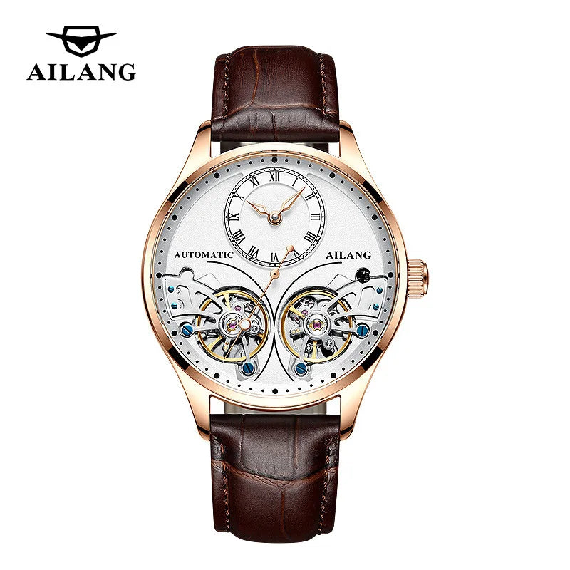 AILANG Brand New Fashion Double Tourbillon Watch for Men Luxury Stainless Steel Waterproof Automatic Mechanical Watches Mens