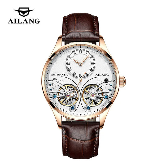 AILANG Brand New Fashion Double Tourbillon Watch for Men Luxury Stainless Steel Waterproof Automatic Mechanical Watches Mens