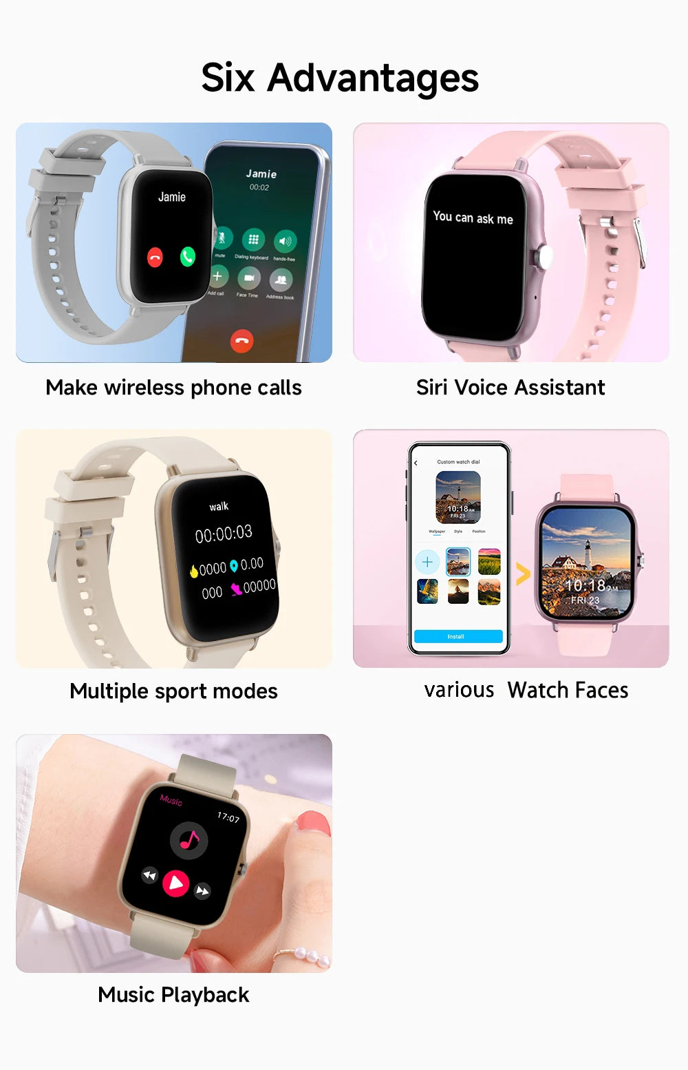 Square Sport Smartwatch - Heart Rate & Sleep Monitor with BT Call