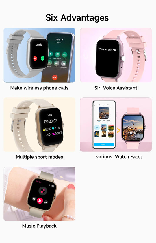 Square Sport Smartwatch - Heart Rate & Sleep Monitor with BT Call