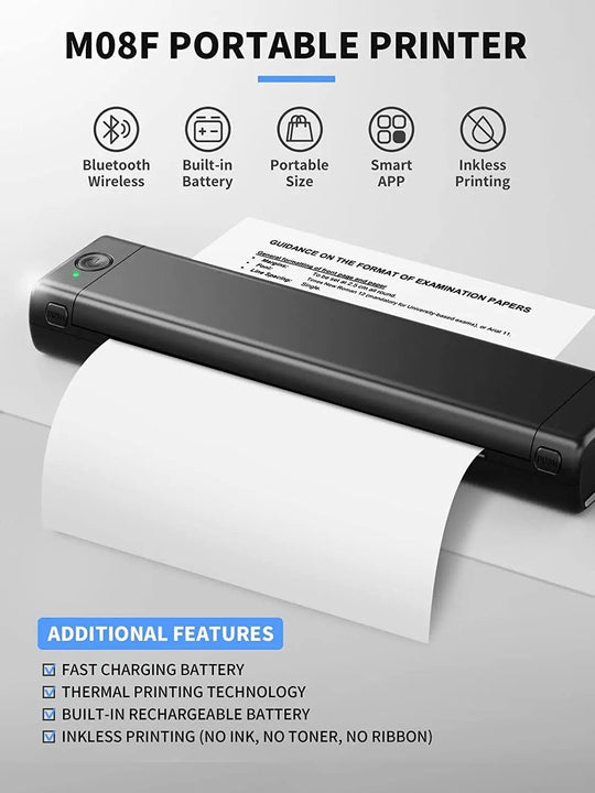Portable Thermal Printer - Wireless A4 Bluetooth for Android, iOS & Laptop