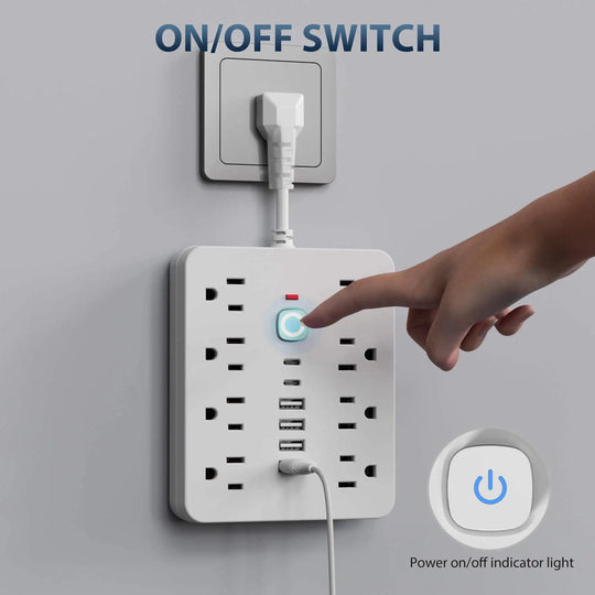 Power Strip - 8 AC Outlets & 6 USB Ports with Surge Protection & Type-C