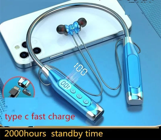 Wireless Neckband Bluetooth Headphones - Magnetic Earbuds LED Display Sports