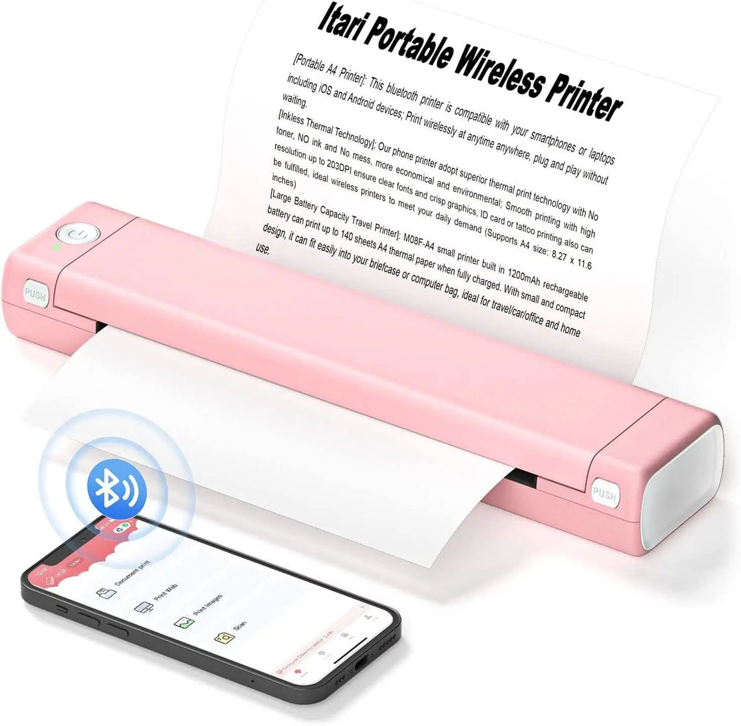 Portable Thermal Printer - Wireless A4 Bluetooth for Android, iOS & Laptop