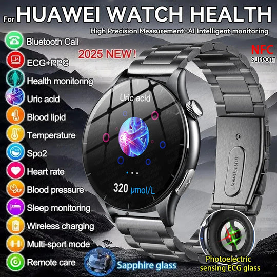Smart Watch with ECG Health Monitoring - Uric Acid Blood Pressure Blood Oxygen for iOS & Android