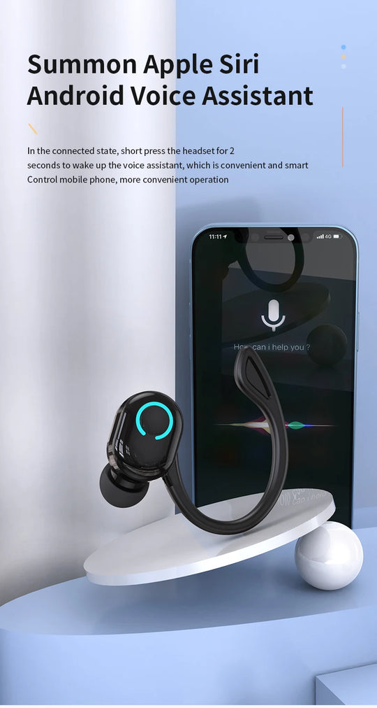 Wireless Bluetooth 5.0 Earphones - Single In-Ear Sports Headset with Mic & ANC