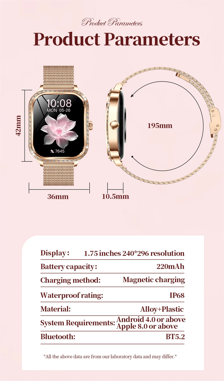 Luxury Smart Watch for Women - 1.75" HD Bluetooth Call Heart Rate Fitness Tracker