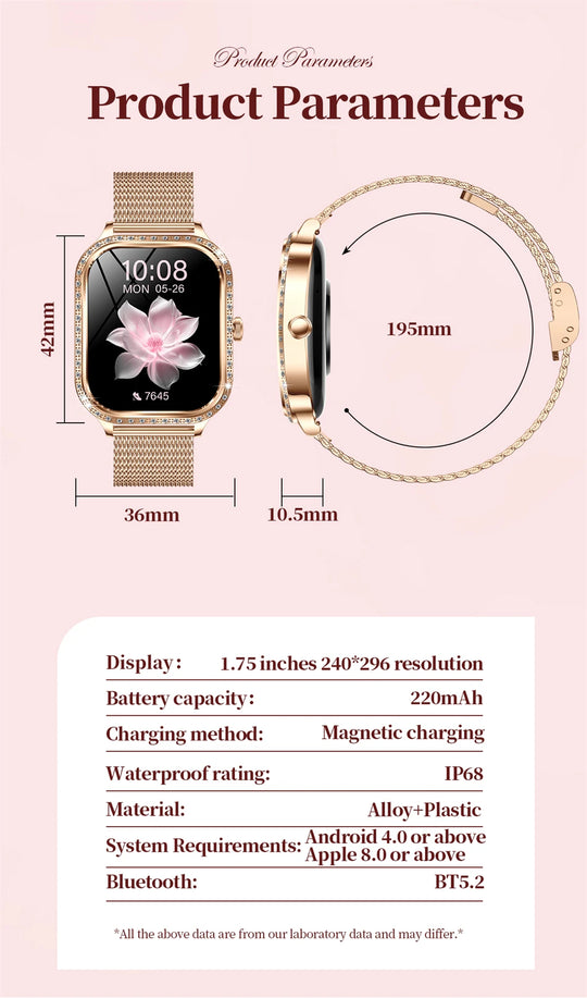 Luxury Smart Watch for Women - 1.75" HD Bluetooth Call Heart Rate Fitness Tracker