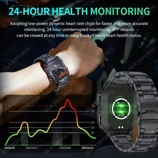 Military Smart Watch for Men - IP68 Outdoor Sports Fitness Tracker with Bluetooth Call