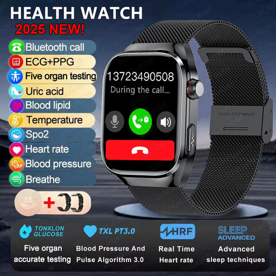 ECG+PPG Health Smartwatch - Heart Rate, Blood Pressure & BT Call Monitor