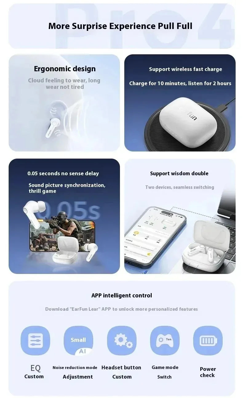 Bluetooth Earbuds - Active Noise Reduction Waterproof Gaming Earphones