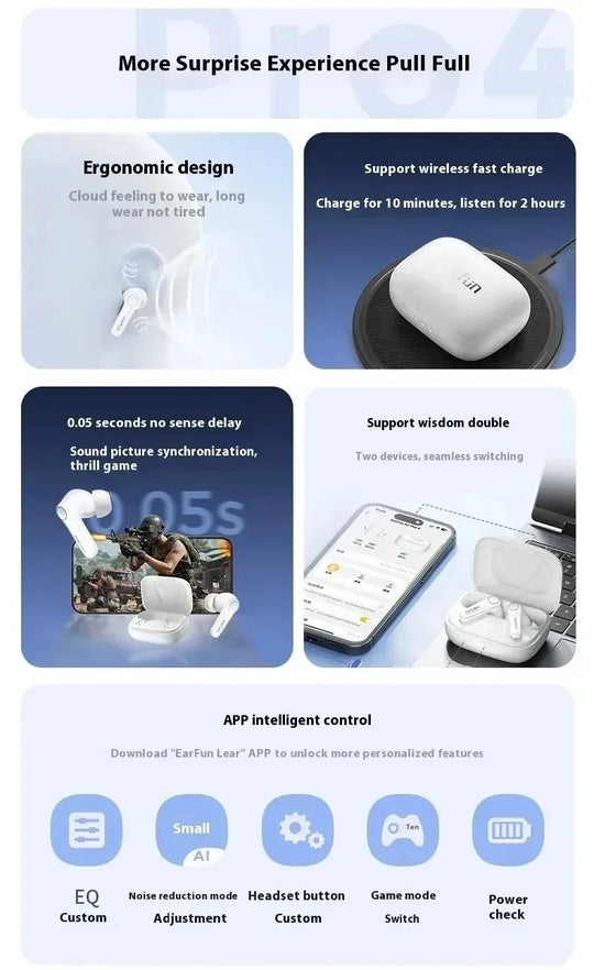 Bluetooth Earbuds - Active Noise Reduction Waterproof Gaming Earphones