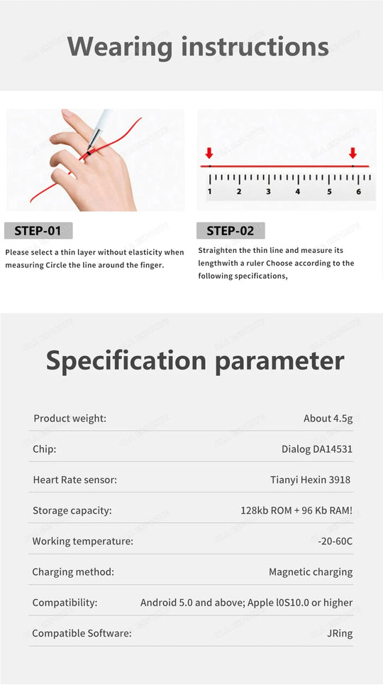 Smart Ring - Heart Rate Blood Oxygen Monitor IP68 Waterproof