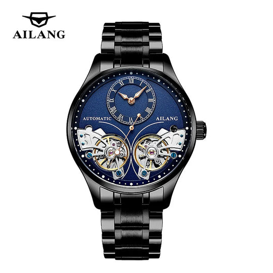 AILANG Brand New Fashion Double Tourbillon Watch for Men Luxury Stainless Steel Waterproof Automatic Mechanical Watches Mens