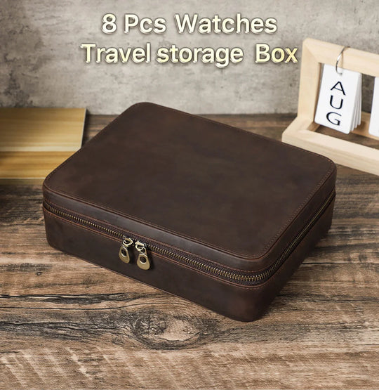 Leather Watch Organizer Box - 8/10/12 Slots Vintage Jewelry Storage Case - for Men & Women