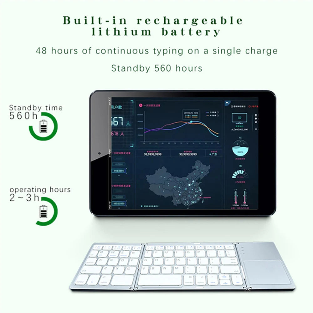 Foldable Bluetooth Keyboard with Touchpad - Mini Wireless Keyboard for Tablet iPad Phone Windows Android iOS