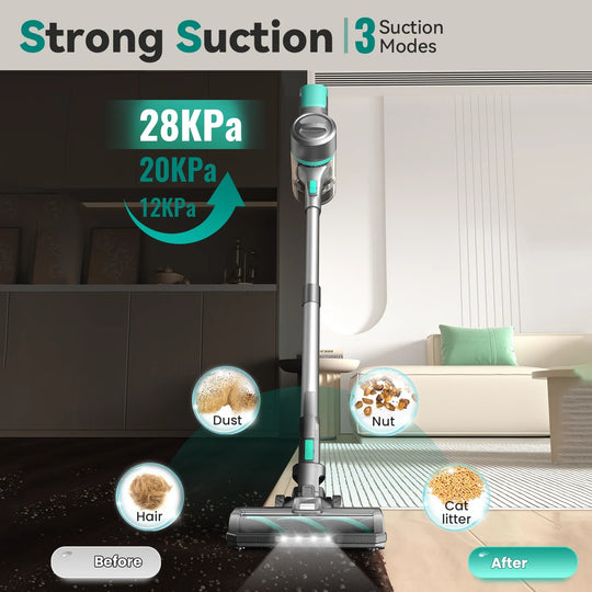 Cordless Vacuum Cleaner - 28KPa 3-Mode Handheld Stick for Home & Carpet - Plug Type