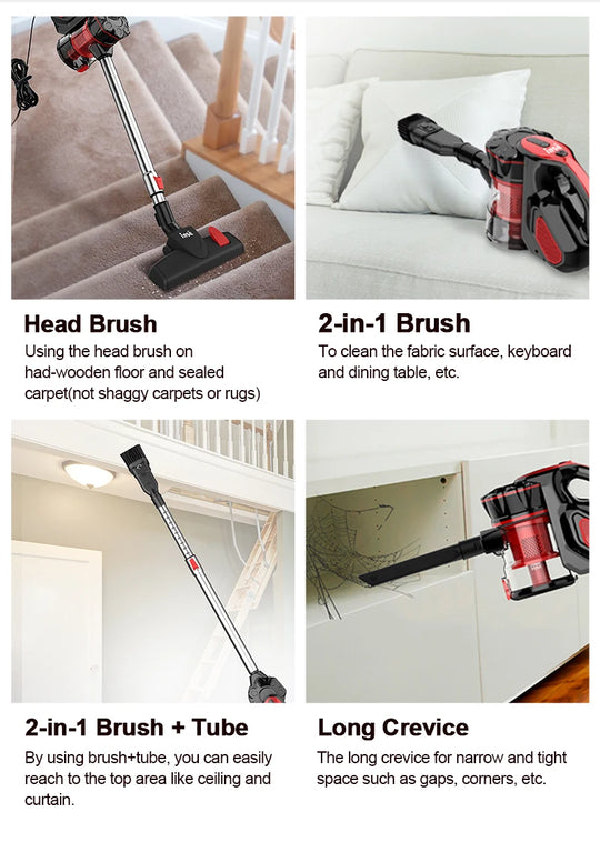 Corded Vacuum Cleaner - 18KPa 600W 4-in-1 Stick & Handheld for Home & Pet Hair