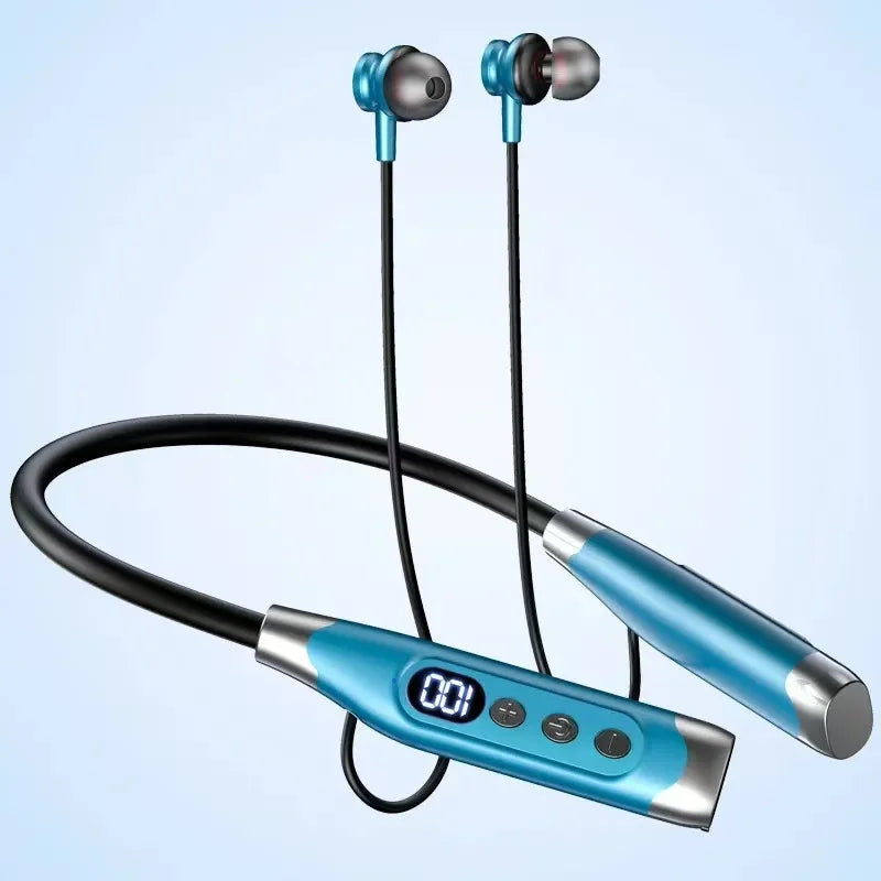 Wireless Neckband Bluetooth Headphones - Magnetic Earbuds LED Display Sports