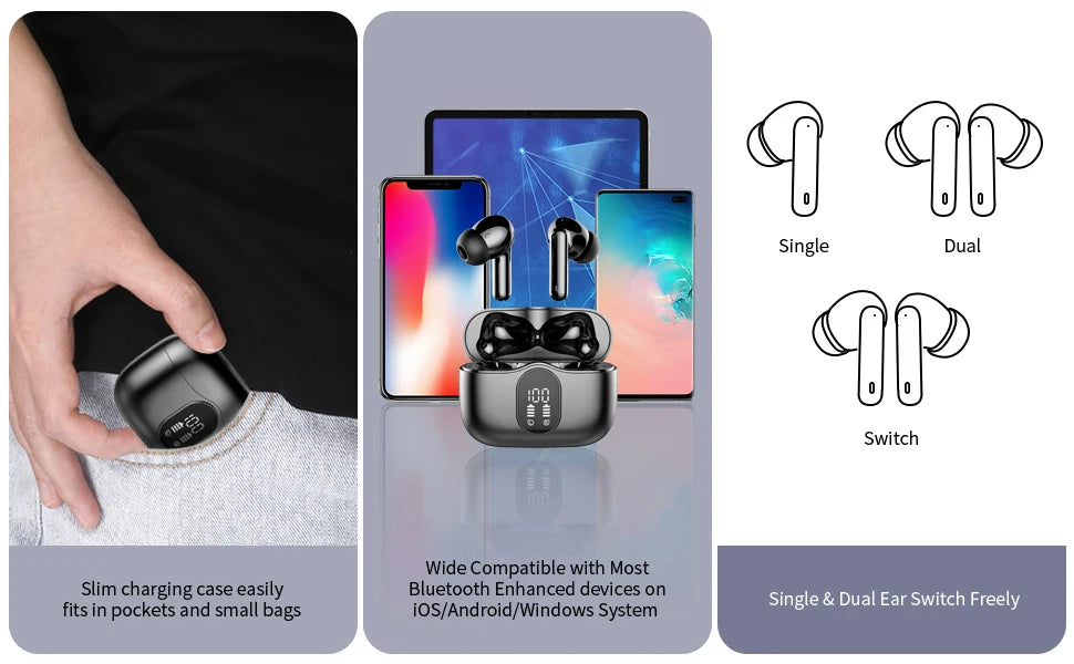 Wireless Earbuds Bluetooth 5.3 - 4 ENC Mics, 36H Playtime & LED Display