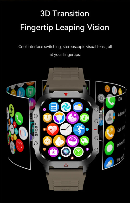 Military Smart Watch for Men - IP68 Outdoor Sports Fitness Tracker with Bluetooth Call