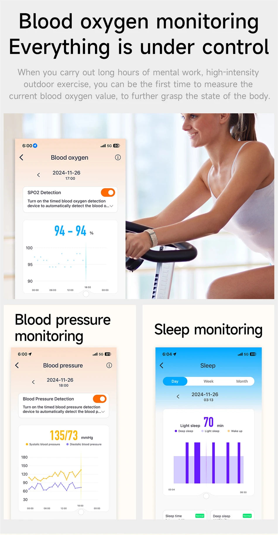 Smart Watch - Heart Rate Blood Pressure Monitor Pedometer Fitness Tracker