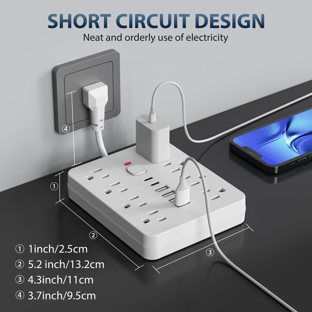 Power Strip - 8 AC Outlets & 6 USB Ports with Surge Protection & Type-C
