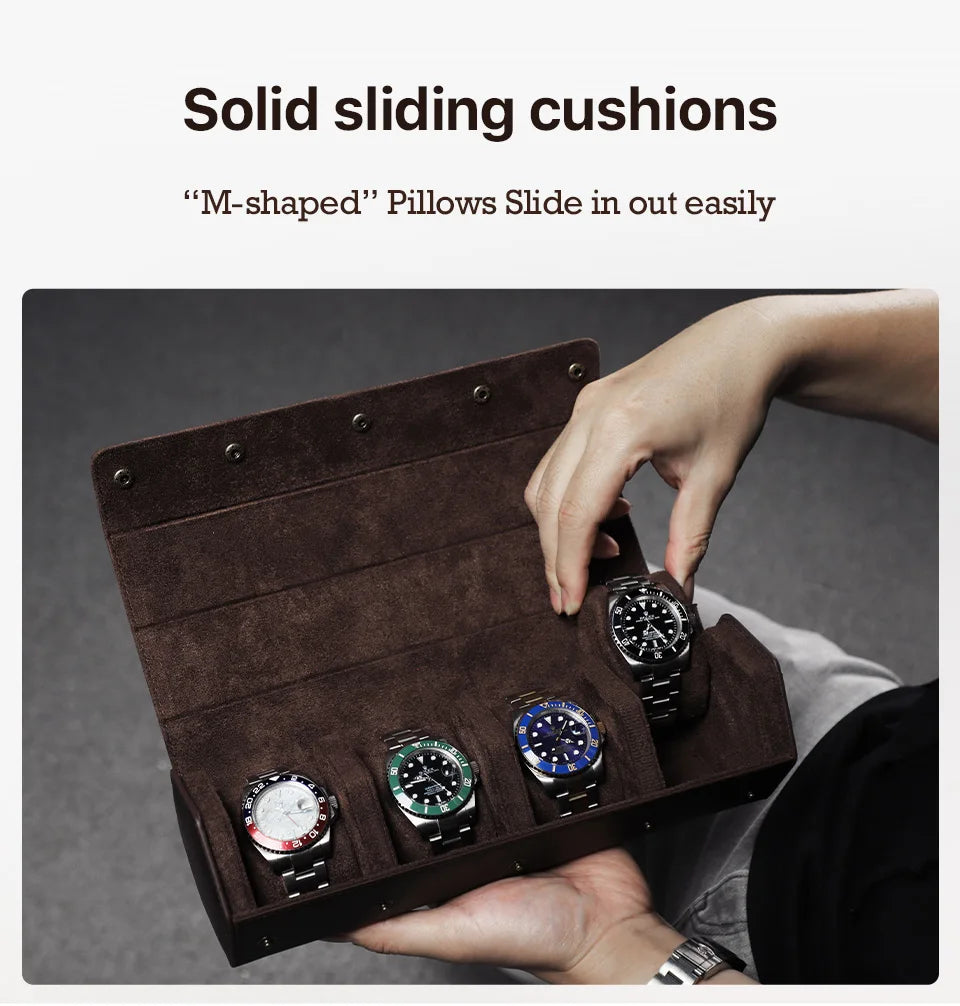 Leather Watch Roll Box - 1/2/3/4/6/8 Slots Travel Case & Display Holder - for Men & Women