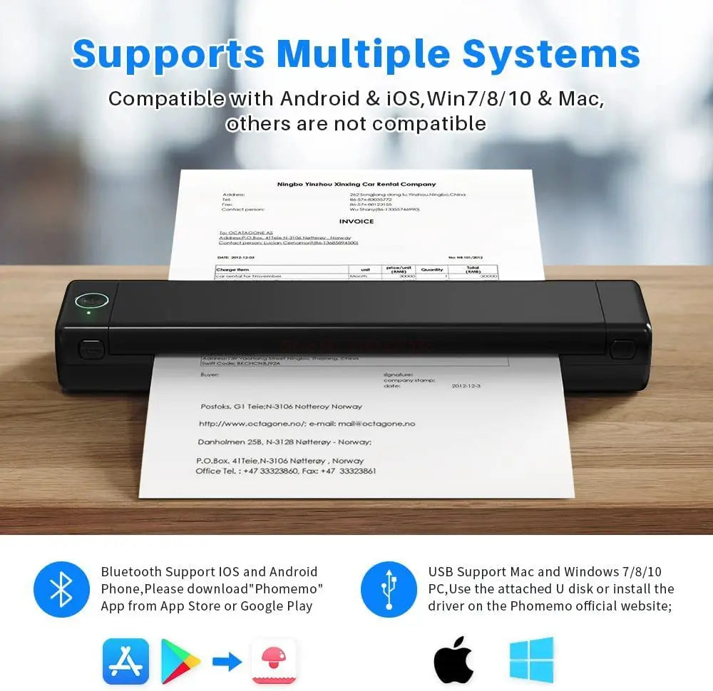 Portable Thermal Printer - Wireless A4 Bluetooth for Android, iOS & Laptop