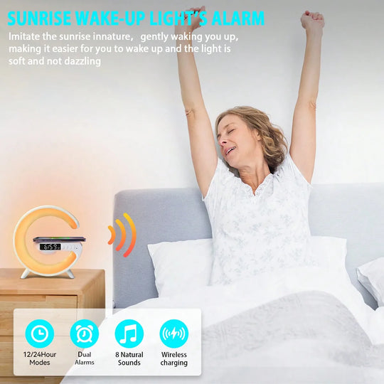 Wireless Charger - 30W RGB with Alarm Clock, Bluetooth Speaker & Night Light
