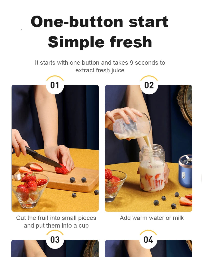 Portable Juicer Cup - 6-Blade Blender Bottle for Smoothies & Fresh Juice