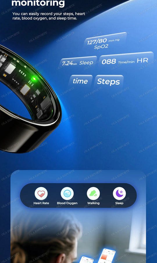 Smart Ring - Blood Oxygen Heart Rate Sleep Monitor GPS Tracking Waterproof